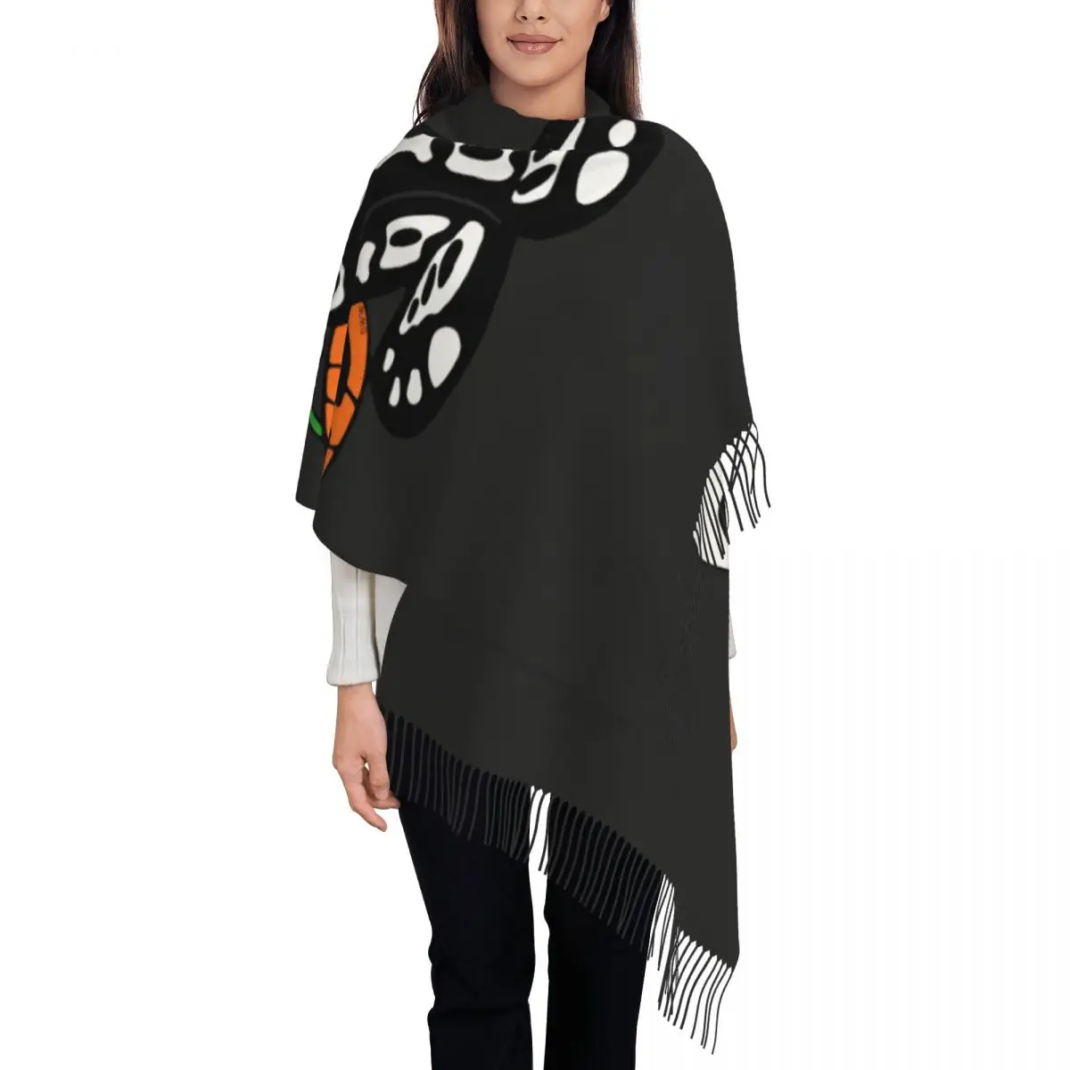 

Custom Luxury Mickey Mouse All Saints' Day Tassel Scarf Women Winter Fall Warm Shawl Wrap Ladies Scarves