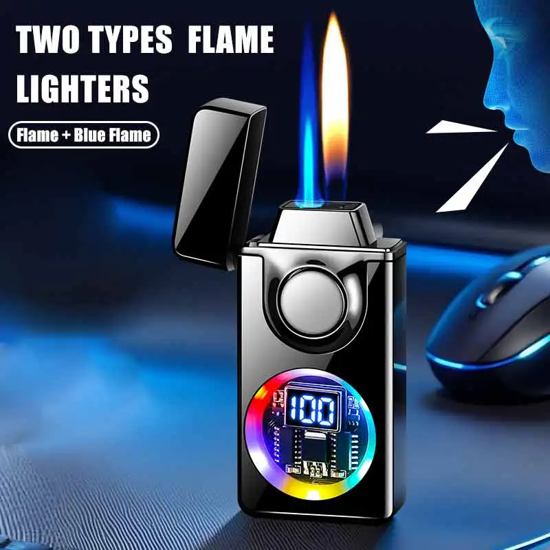

Voice-activated Colourful Round Window Two Flame Lighters Visual Gas Window Alloy Body Multiple Ignition Methods Power Display