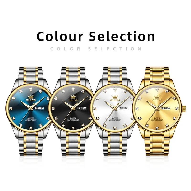 Olevs 3612 nuevo reloj para hombre, reloj de cuarzo superior de lujo, reloj de pulsera clásico dorado de acero inoxidable resistente al agua para hombre