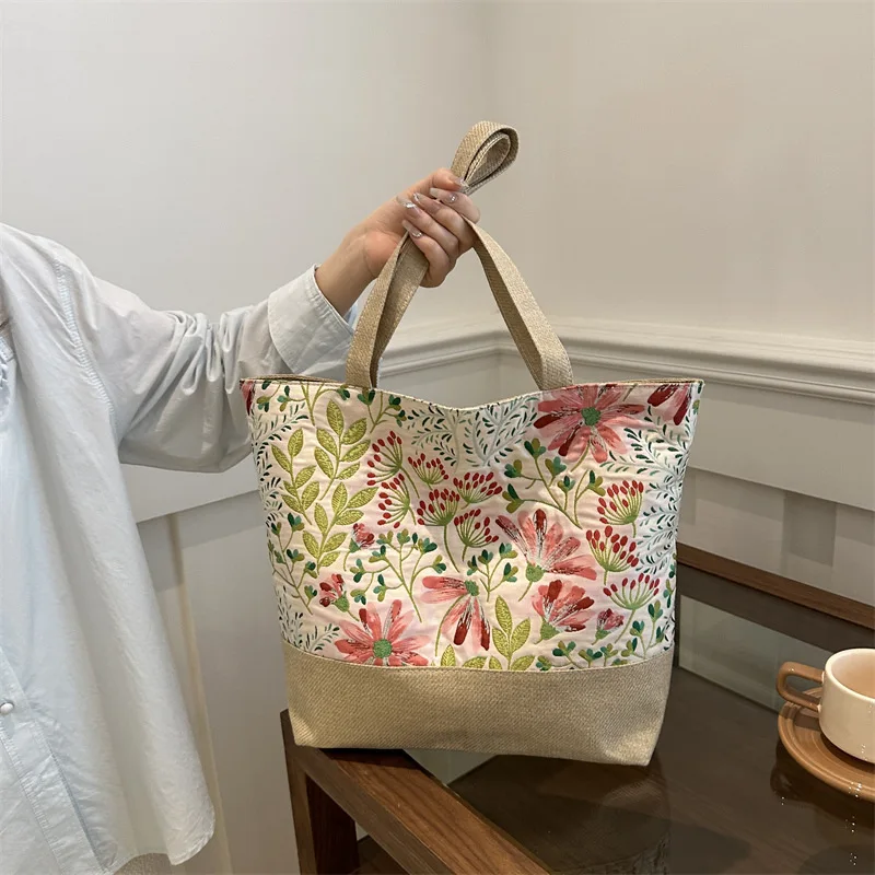 Large Size Beach Bag Fashion Folding Women Handbag Sea Tote Shoulder Bags Ladies Casual Flower Printing Shopping Bags Summer New