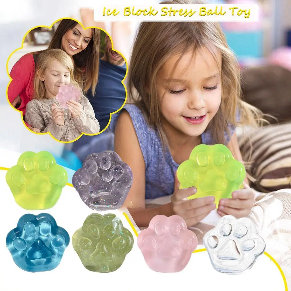 Mini Cat Paw Transparent Fidget Toy Ice Block Stress Toy Kids Squeeze Gifts Toy Ball Stress Relief Z7D5