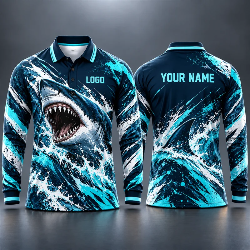 Leopard Power Long Sleeve Polo Jersey Custom Logo Name 3D Animal Print Men Team Shirt for Club Training Game Day Sportswear Top