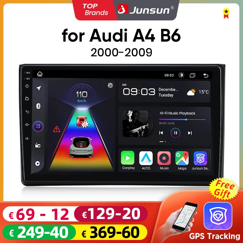 Junsun Android Wireless CarPlay Auto Car Radio For Audi A4 B6 2000-2009 Seat Exeo Intelligent Systems DSP SWC RDS GPS FM BT