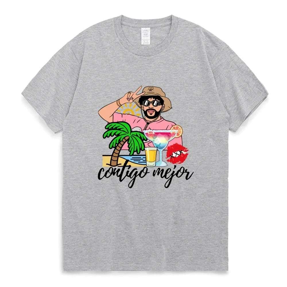 Bad Coelho Cantora UN VERANO SIN TI Álbum de Música Dupla Face Impressão T-shirt de Hip Hop de Rua Tendência de Manga Curta 2024