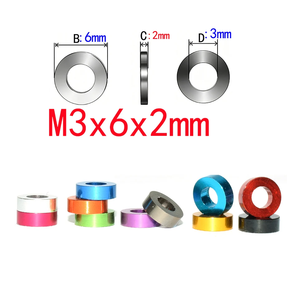 M3x6x2mm(50pcs) Plain 6061 Aluminium Washers, CNC Machined Shims for RC Car, UAV and Industrial Equipment HHX