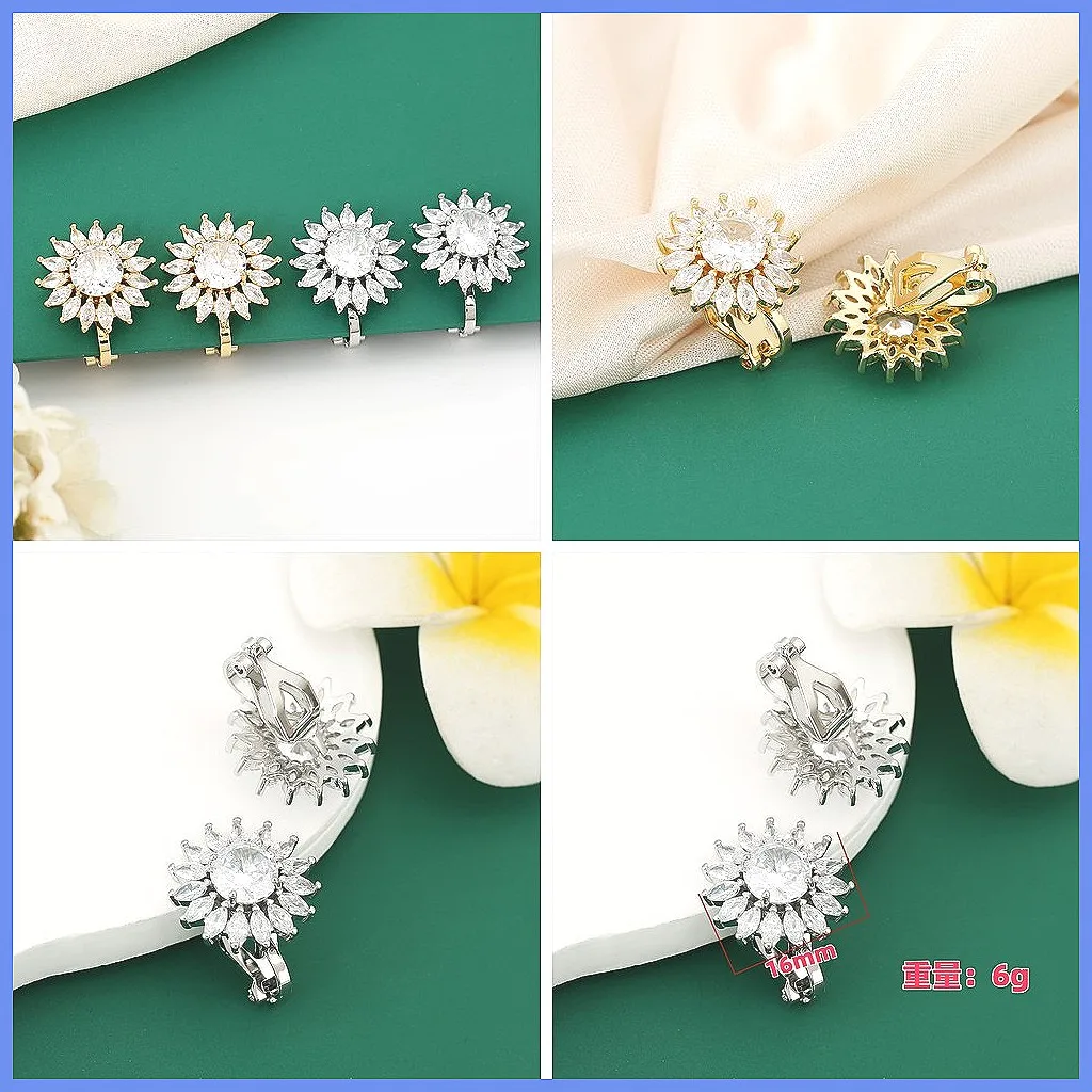 Sunflower Rhinestone Ear Cuffs for Women No Piercing, Exaggerated Luxury Earrings European and American Style