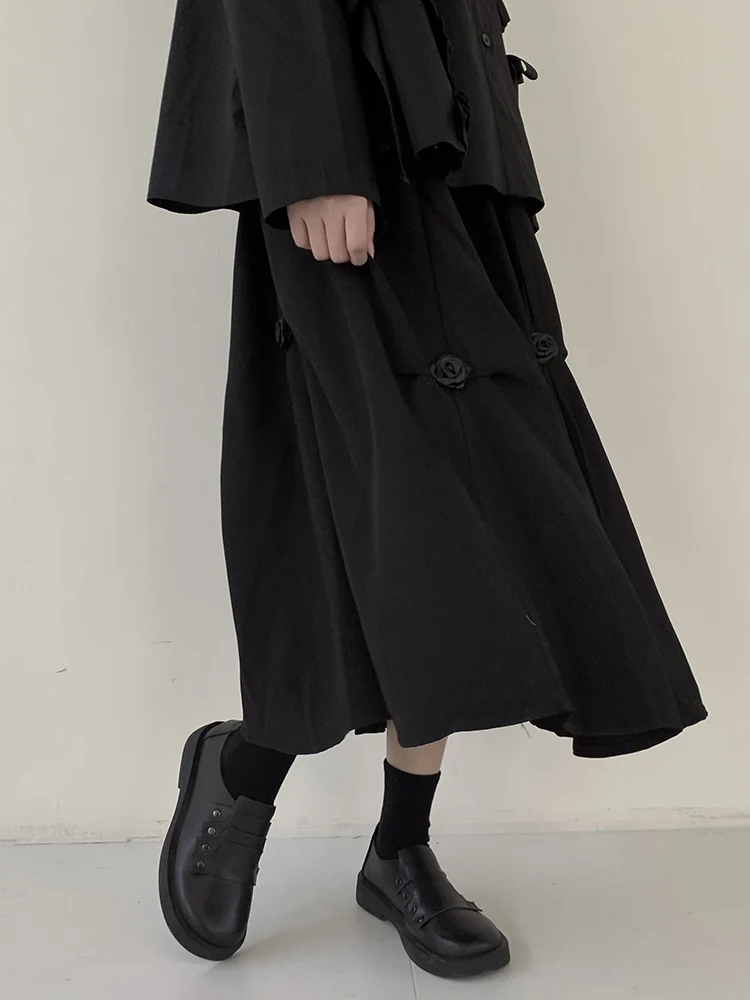 

Bla Asymmetrical High Waist A-Line Skirt with 3D Flower Decoration Spring Autumn Ladies Skirts Ele Simple Sle