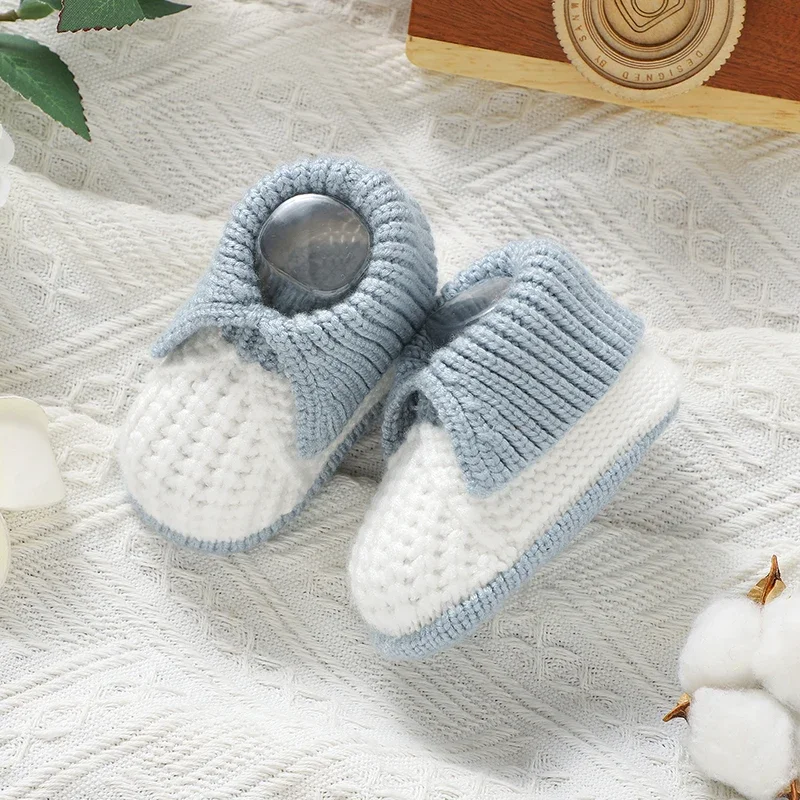 Newborn Baby Shoes Knit Boys Girl Footwear Fashion Cute Solid 0-18M Toddler Clothes Accessories Infant First Bed Boots Patchwork