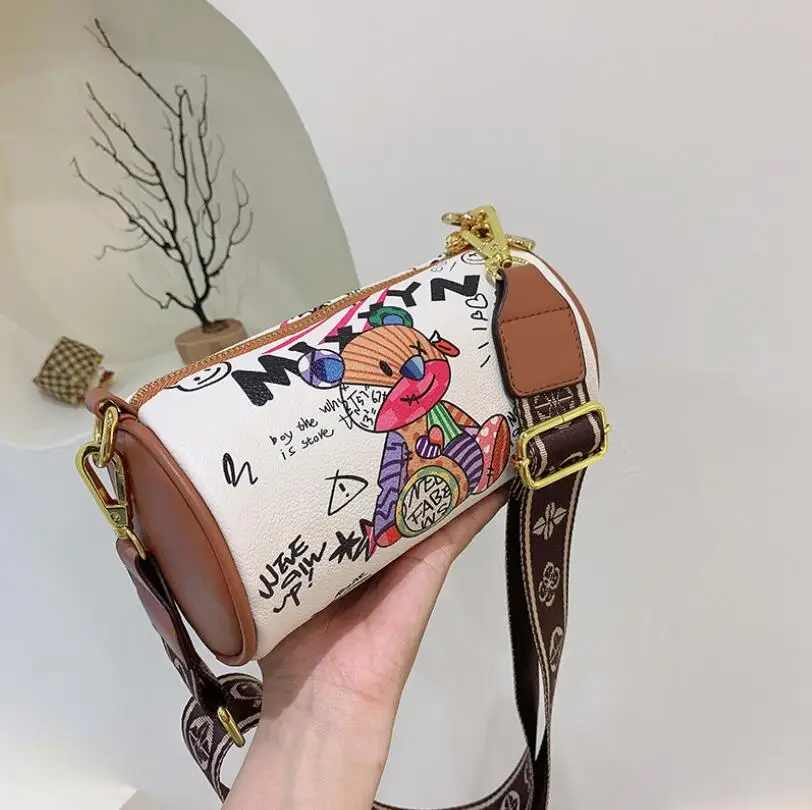 Cute Mini Waist Bag Chest Bag for Women 2023 New Ladies Fashion Graffiti Crossbody Bag Shoulder Bag Cylinder Bag