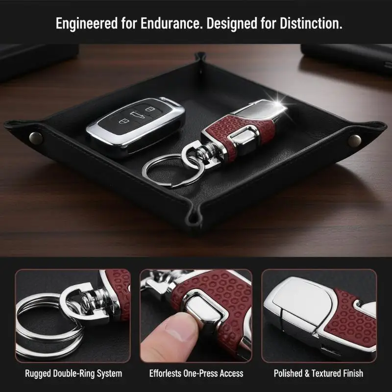 Premium Zinc Alloy Keychain Durable Anti Slip Handle Double Rotating Rings For Daily Use Car Owners