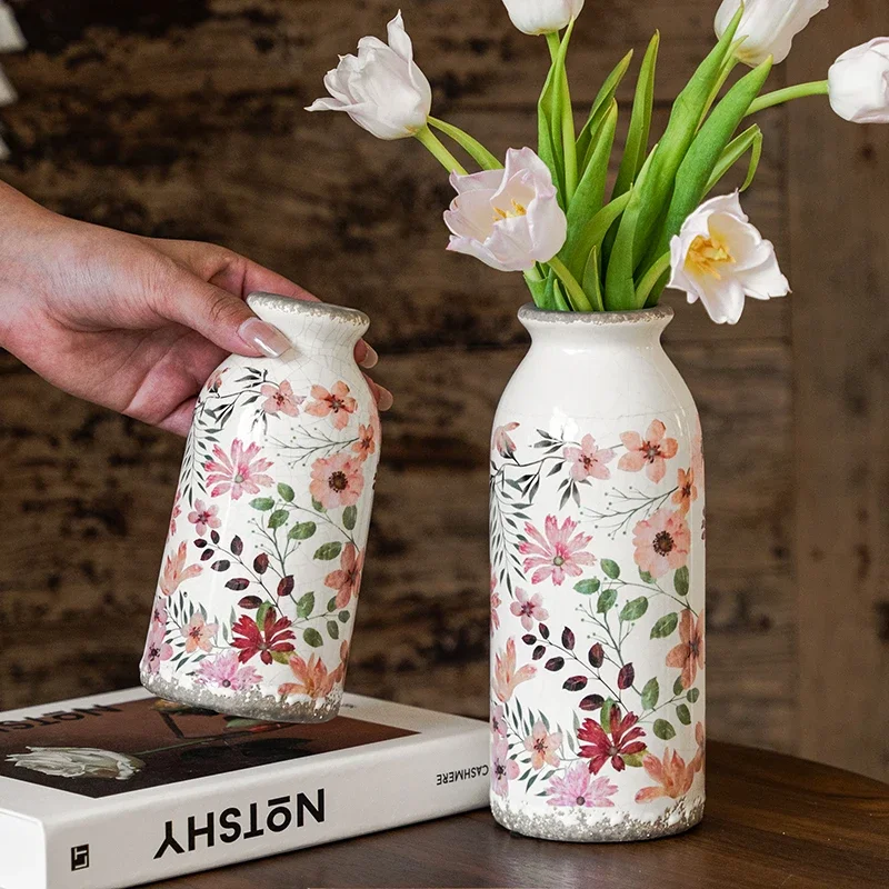 

Pastoral retro ceramic vase new Chinese antique high sense living room dried flowers flower flower arranging table ornaments
