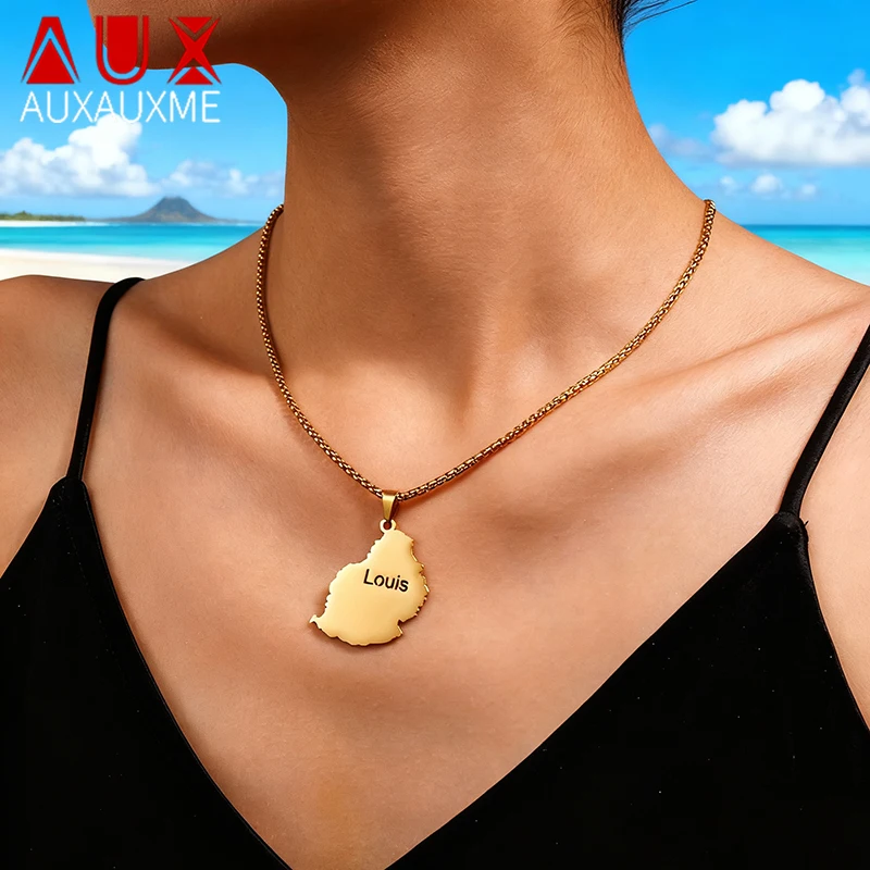 

Auxauxme Custom Outline Name Letter Necklace Stainless Steel Unisex Personalized Mauritius Map Jewelry Perfect Anniversary Gift