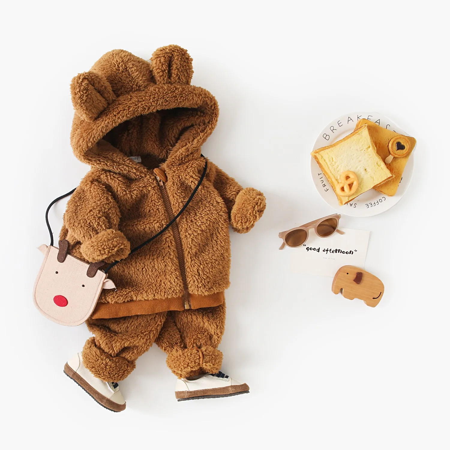 Sanlutoz Winter Warme Langarm-Babybekleidungssets Oberteile mit Reißverschluss + Lange Hosen 2-teilig Niedlich – Detail 3