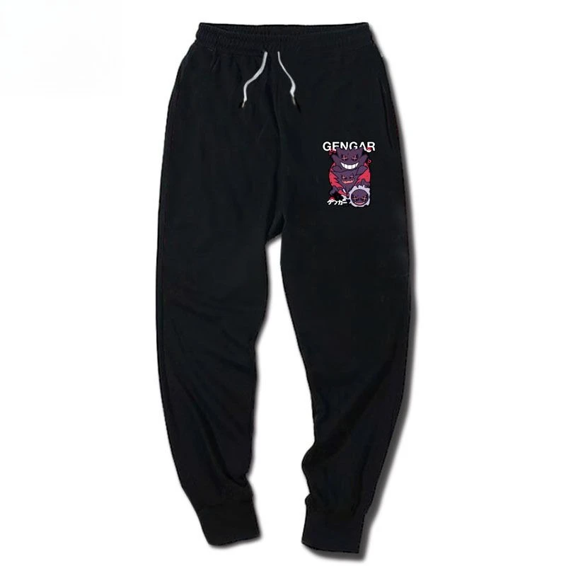 

Athletic Pants with Gengar Ghost Print Pokemon Text Elastic Waistband Drawstring Cuffed Ankles Otaku Fashion Wear​