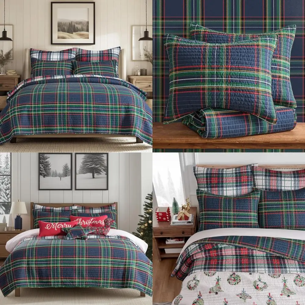 

Двустороннее хлопковое королевское одеяло в темно-синюю клетку с красными, зелеными и белыми акцентами — 68x86 дюймов
