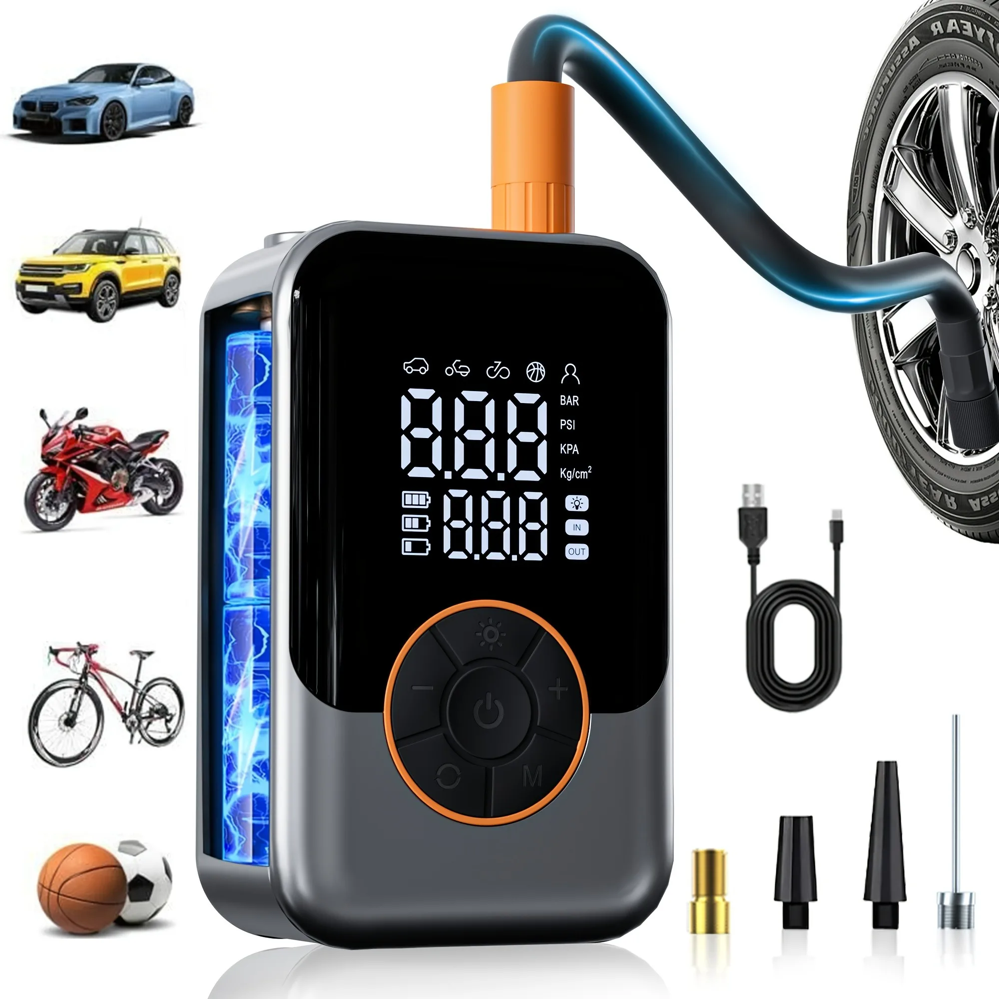 Wireless Car Tire Inflator Portable Air Pump Electric Air Injector LCD Display Air Compressor for Car Bike Motorcycle Tyre Ball