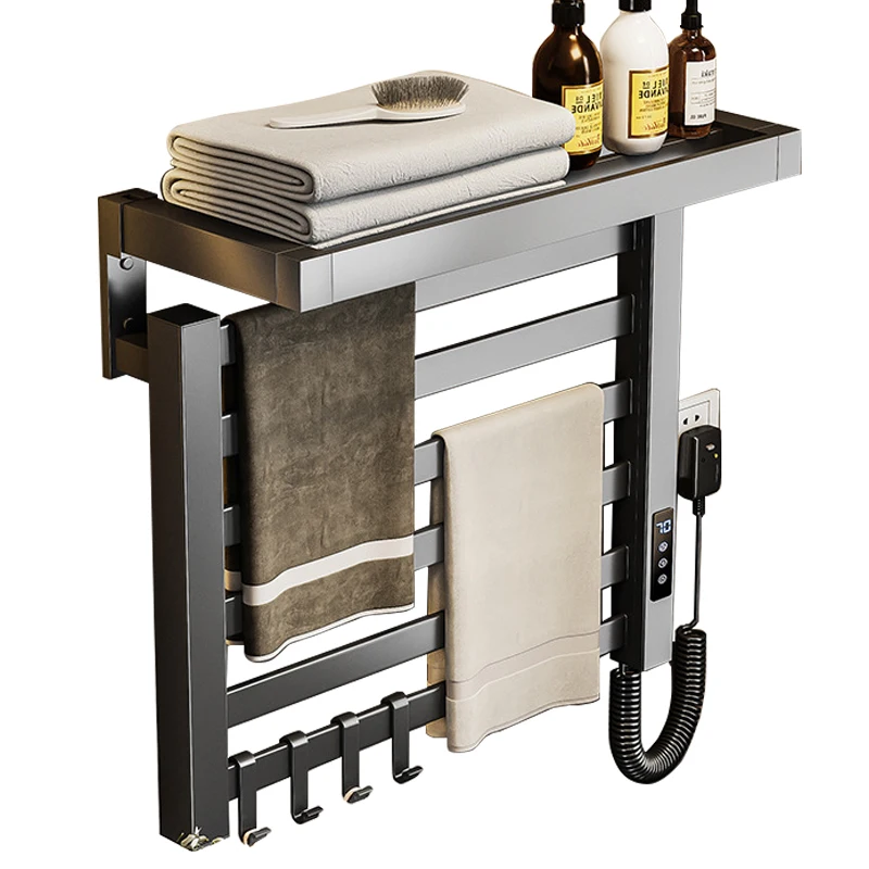 

Dark Gray Modern Design Smart Storage Bathroom Electric Towel Rack With Heater Heated Bath Towel Dryer And Heating Towel Bar