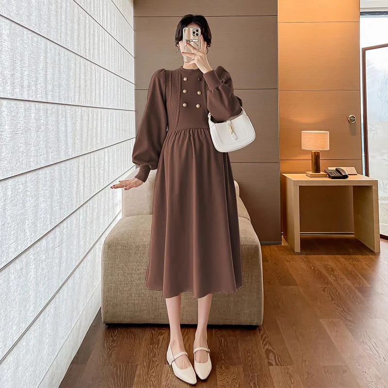 Maternity Dresses Autumn Winter Clothes For Pregnant Women Fashion Embroidery Stitching Breastfeeding Dress Pregnancy Vestidos