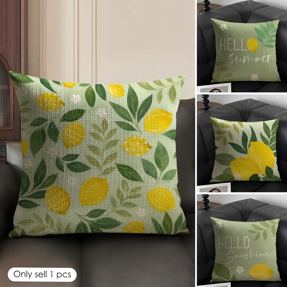 Fresh Summer Lemon Style Cushion Cover Natural Linen Organic Fabric Double-Sided Printing Breathable Perfect Gift For Decor