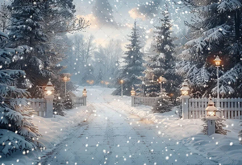 Mehofond التصوير خلفية الشتاء عيد الميلاد الغابات سياج ثلجي شجرة عيد الميلاد الاطفال الأسرة صورة ديكور خلفية استوديو الصور