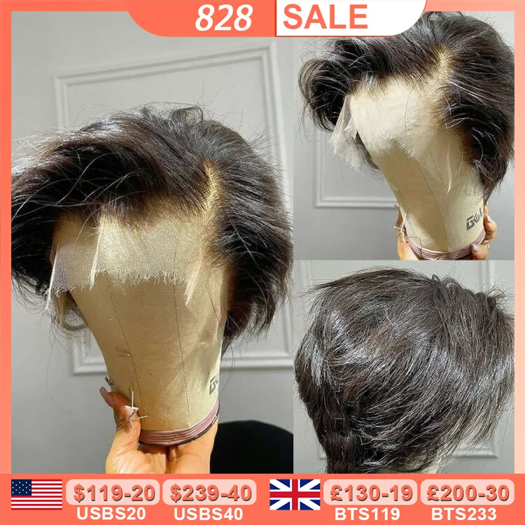250% Kurze Pixie-Cut-Perücken, 13x4 HD Lace Frontal Perücke, vorgezupfte, glatte, kurze Echthaarperücken, brasilianische Perücken mit gebleichten Knoten für Damen