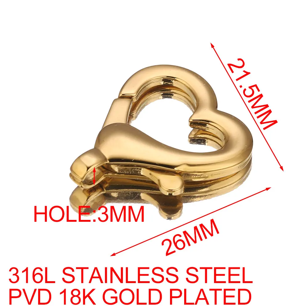 2pcs 316L Stainless Steel Big Heart Buckle Lobster Clasps Hooks Connectors for Keychain DIY Jewelery Making Materials Supplies image 2