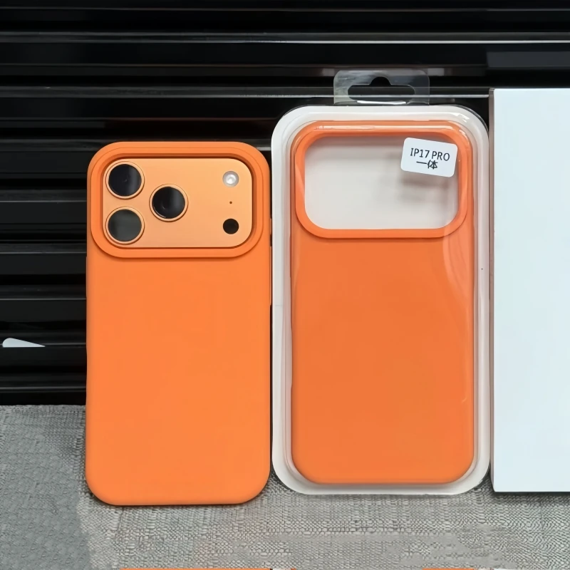حافظة فاخرة من السيليكون الناعم باللون البرتقالي لهاتف آيفون 17 برو ماكس 17Pro ملمس مريح مدمج في غطاء حماية متدفق #1