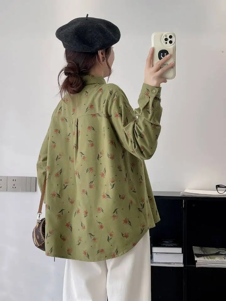 New Spring Cotton Sweet Shirt Women Lapel Long Sleeve Floral Tops Mori Girl Loose Fashion Casual Blouse 2024 Summer T44864QM