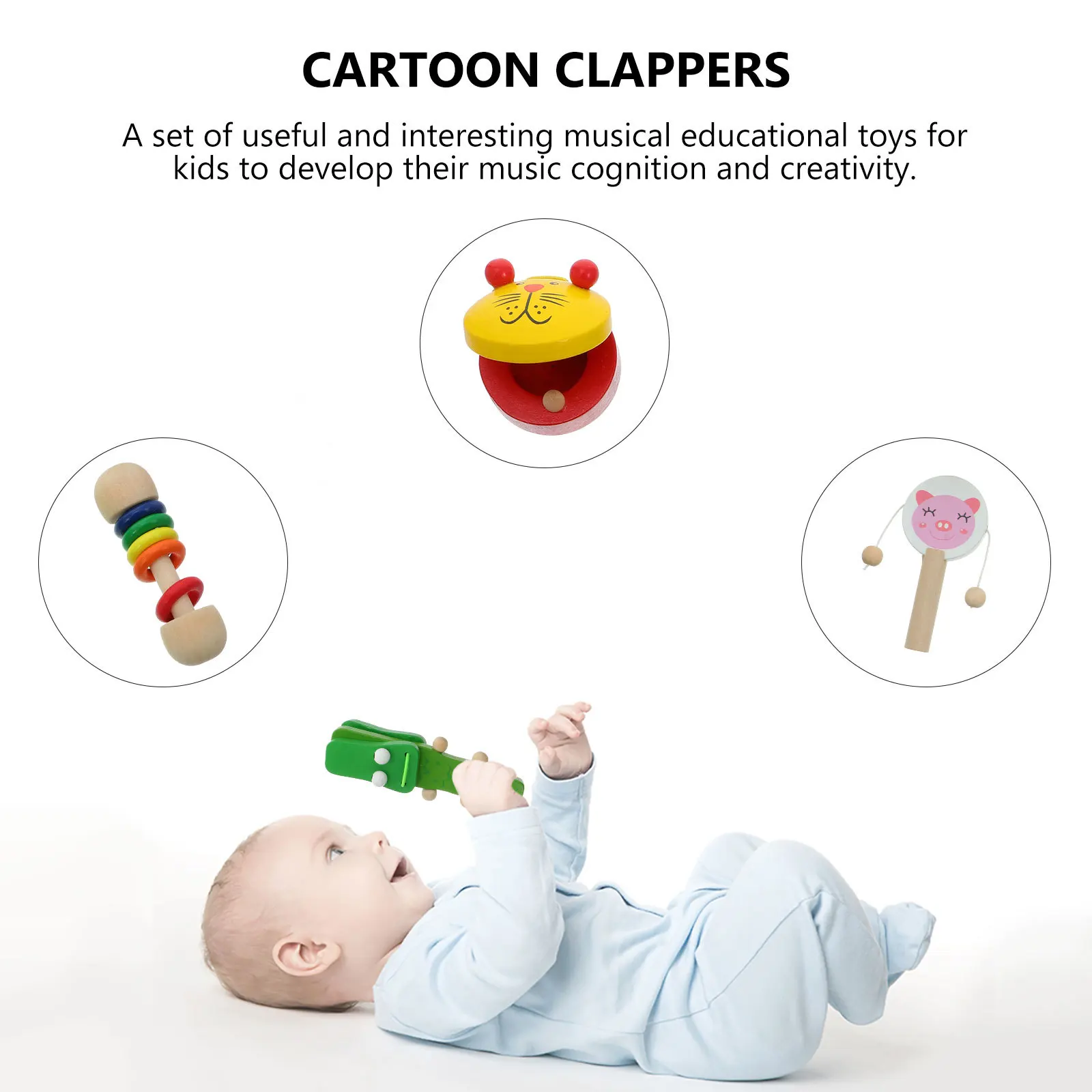 

1Set Educational Musical Instrument Set for Kids High Quality Wood Material Cartoon Animal Clappers Develop Rhythm Sense