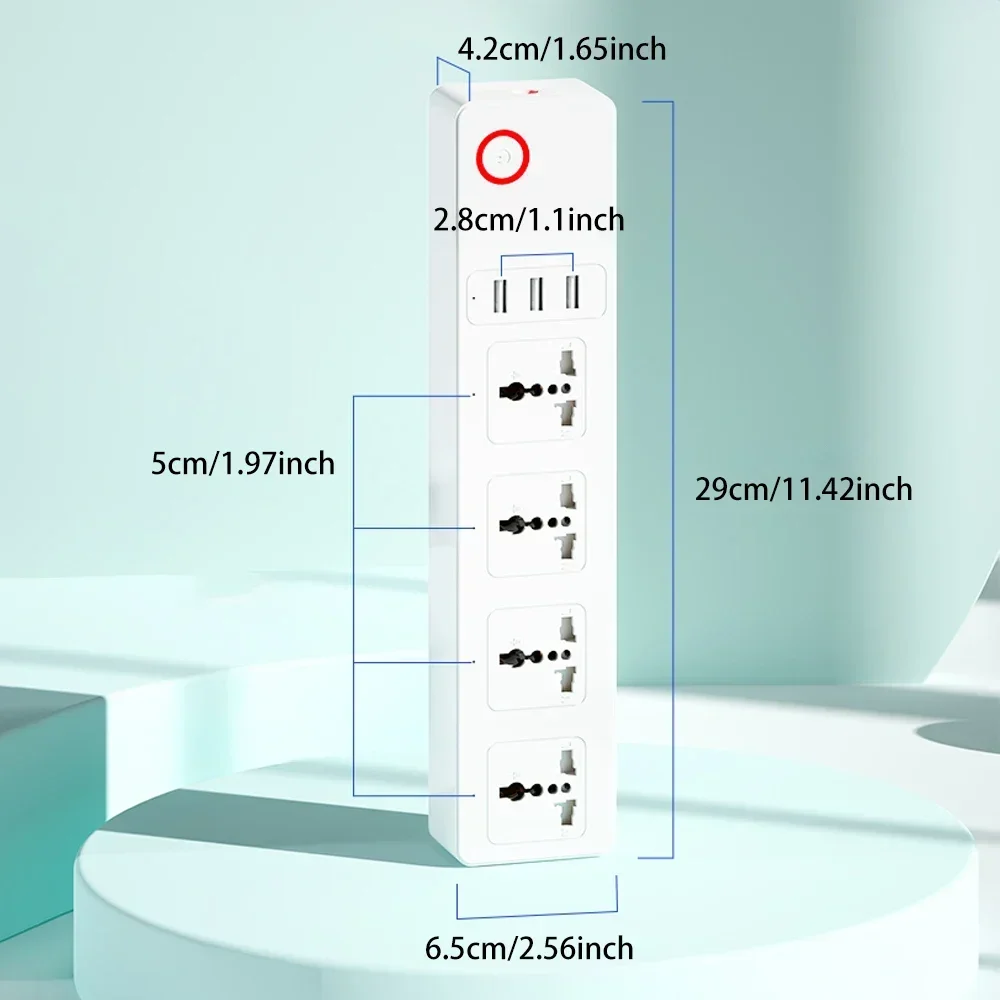 BORUIDAPLS WiFi Universal Smart Power Strip Energy-Saving Metering Tuya Remote Control Alexa Voice Smart Socket Extension 3USB-A