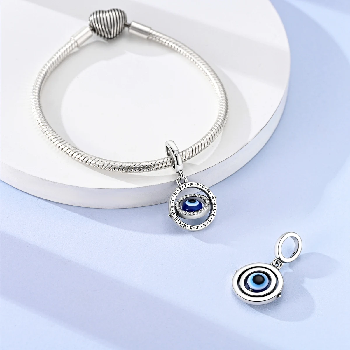 925 Sterling Silver Evil Eye Compass Dangle Charm Bead Blue Enamel DIY Bracelet Bead Charm for Women Lucky Amulet Jewelry Gift