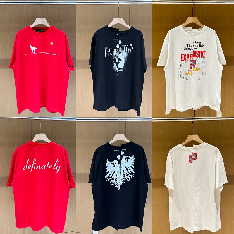 

25SS Classic PROJECT G/R Short Sleeve Men Women High Street Splicing Tops Oversized Project G/R T-shirt Inside Tag Tee