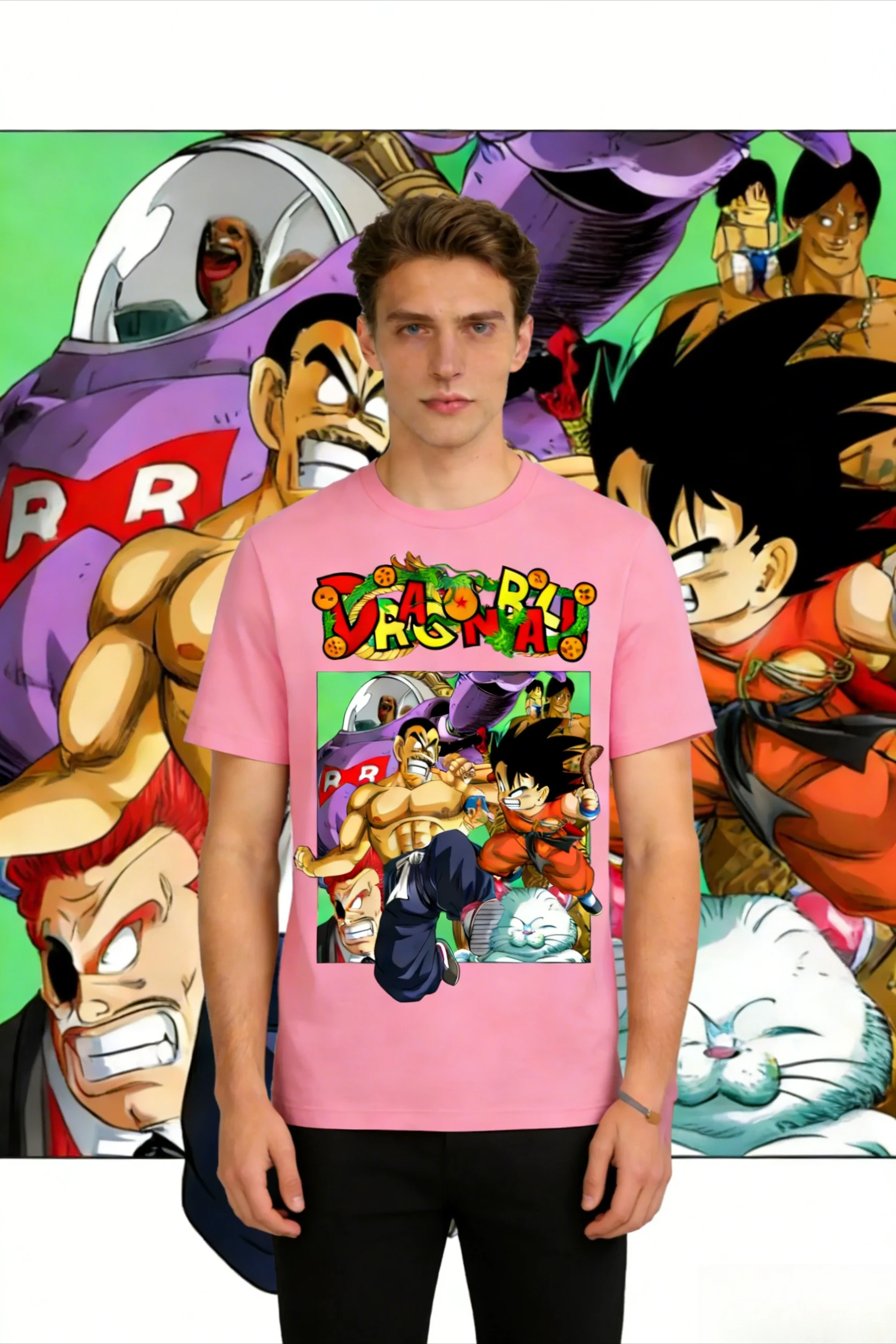 

2026 Summer Retro Anime Dragon Ball T-Shirt, Goku & Red Ribbon Army Graphic Tee, Casual Loose Fit for Daily & Sports Wear