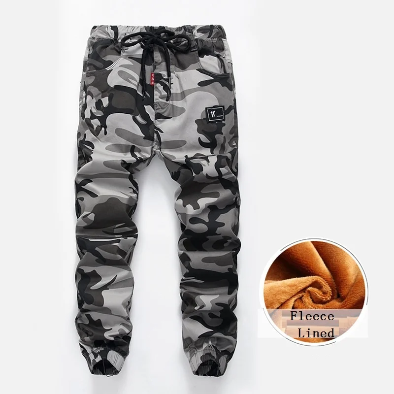 Camouflage Winter Kids Unisex School Jogging Pants Drawstring Elastic Waist Fleece Lined Girls Boys Outdoor Trousers 110-165cm