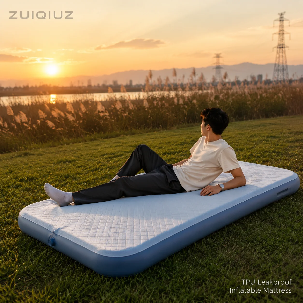 TPU Drop Stitch Inflatable Mattress Quiet Sleeping Bed Built-in PumpComfortable Inflatable Bed Outdoor Tear-Resistant Air Bed