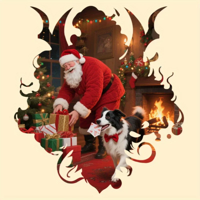 Праздничная наклейка с изображением Санта-Клауса и банта — завязанная наклейка с собакой для украшений дома и рукоделия, идеально подходит для ноутбуков, магнитов на холодильник