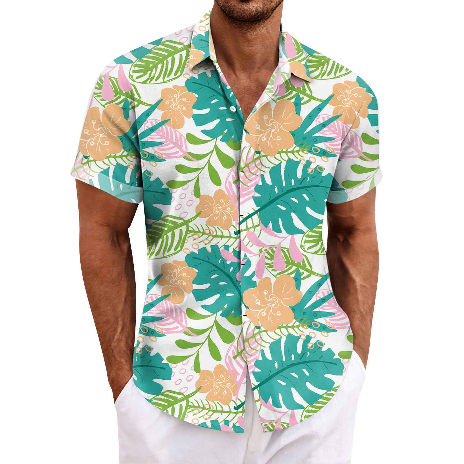 Camisa hawaiana con estampado 3d para hombre, blusa informal hawaiana de manga corta con solapa, Tops de gran tamaño, venta de primavera y verano