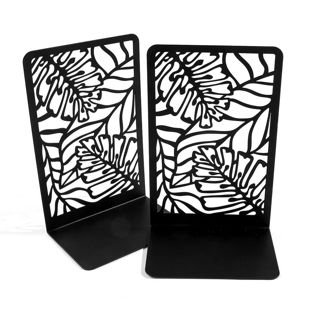 Fashion Monstera Deliciosa Leaf Book Ends Heavy Duty Black Metal Books Support Stand Desktop Decoration Bookend Graduation Gift