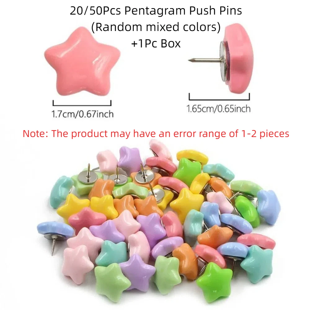 20/50 Pz Fix Photo Disegno Spilli FAI DA TE Pentagramma Push Pins 3D Macaron A Forma di Stella Puntine Da Polso Creativo con Scatola Puntine Bordo di Sughero