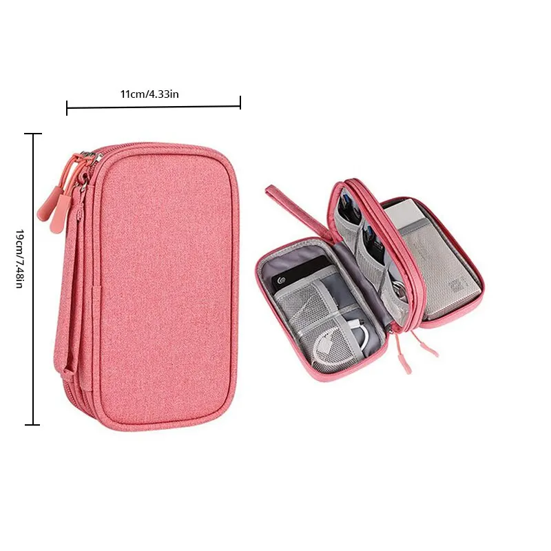 1pc Pink/Grey/Black/Navy Travel Portable Digital Product Storage Bag USB Data Cable Organizer Headset Charging Treasure Box Bag image 3