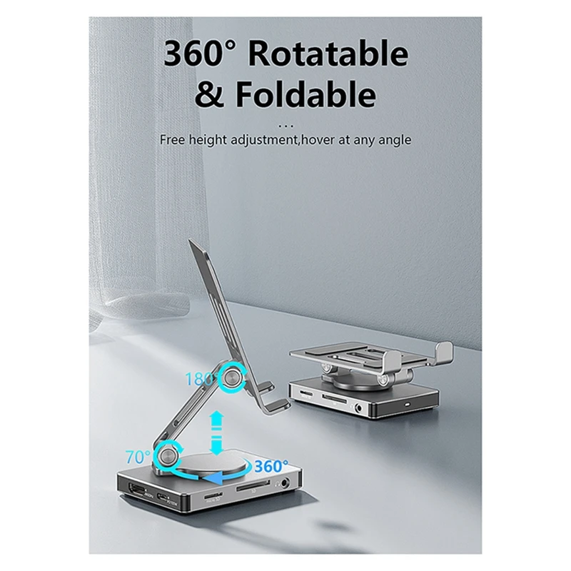 USB C Foldable Docking Station with 360°Rotation 5Gbps,SD TF Reader,PD 100W Phone Hub Holder for /Switch-ABVK