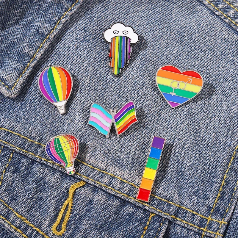 Rainbow Love Enamel Pins Hot Air Balloon Clouds Flag Square Metal Badges Bag Clothes Pins Up Jewelry Gifts for Friends Wholesale