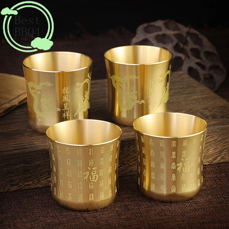 BBQ4 Tea Cups Tea Mug Brass Homeware China Antique Bar Drinkware Ancient Teacup for Drink Tea Coffee Tabletop Home Office Decor