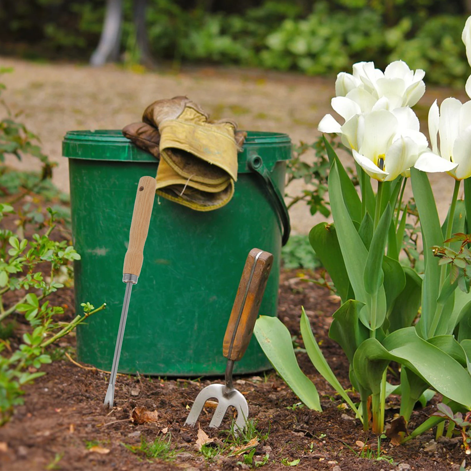 나무 손잡이 뿌리 뽑기 다용도 정원 도구 (식물 파기, 심기, 잡초 제거, 흙 풀기, 민들레 잡초 이식용)