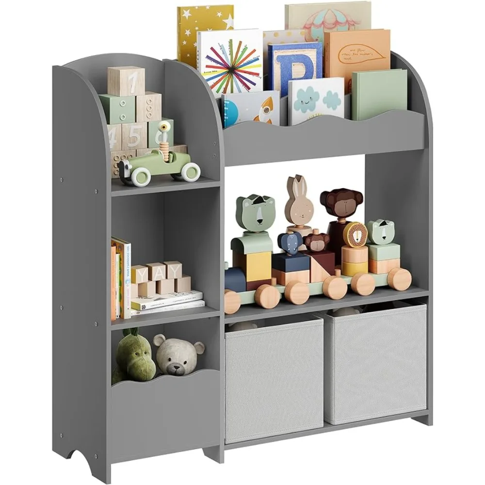 

for Playroom Bookcase Kids Bookshelf and Toy Storage Book Shelf Storage Organizer With 2 Storage Boxes Children's Room Dove Gray