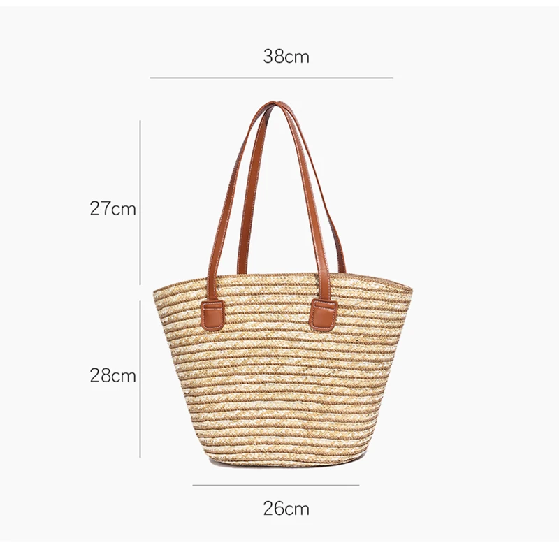 2026 New Collection Summer Lightweight Stripe Woven Tote Bag Minimalist Casual Large Shoulder Women Handbag Commuting Chic