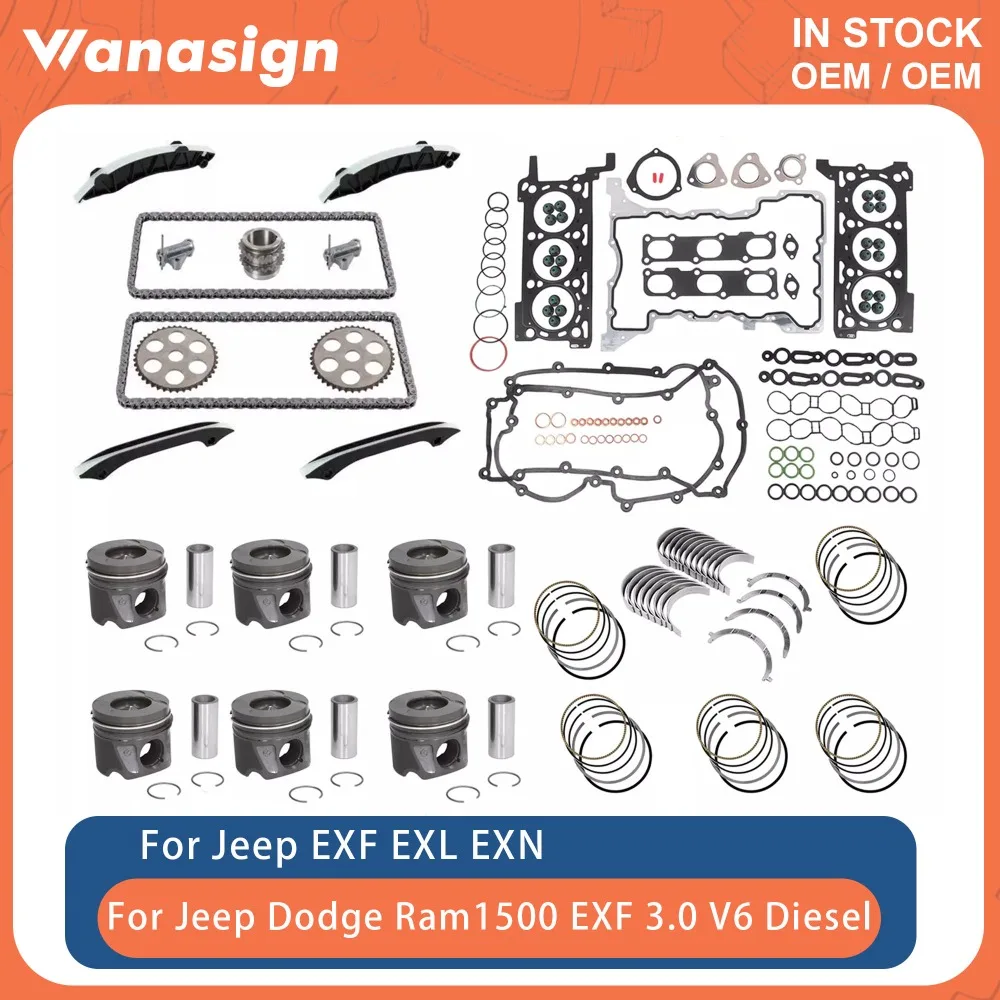 

Engine Head Gasket Timing Chain Piston Fit 3.0 T For Jeep Chrysler Grand Cherokee Ram 1500 EXF EXL EXN 3.0T V6 Diesel 2011-2024