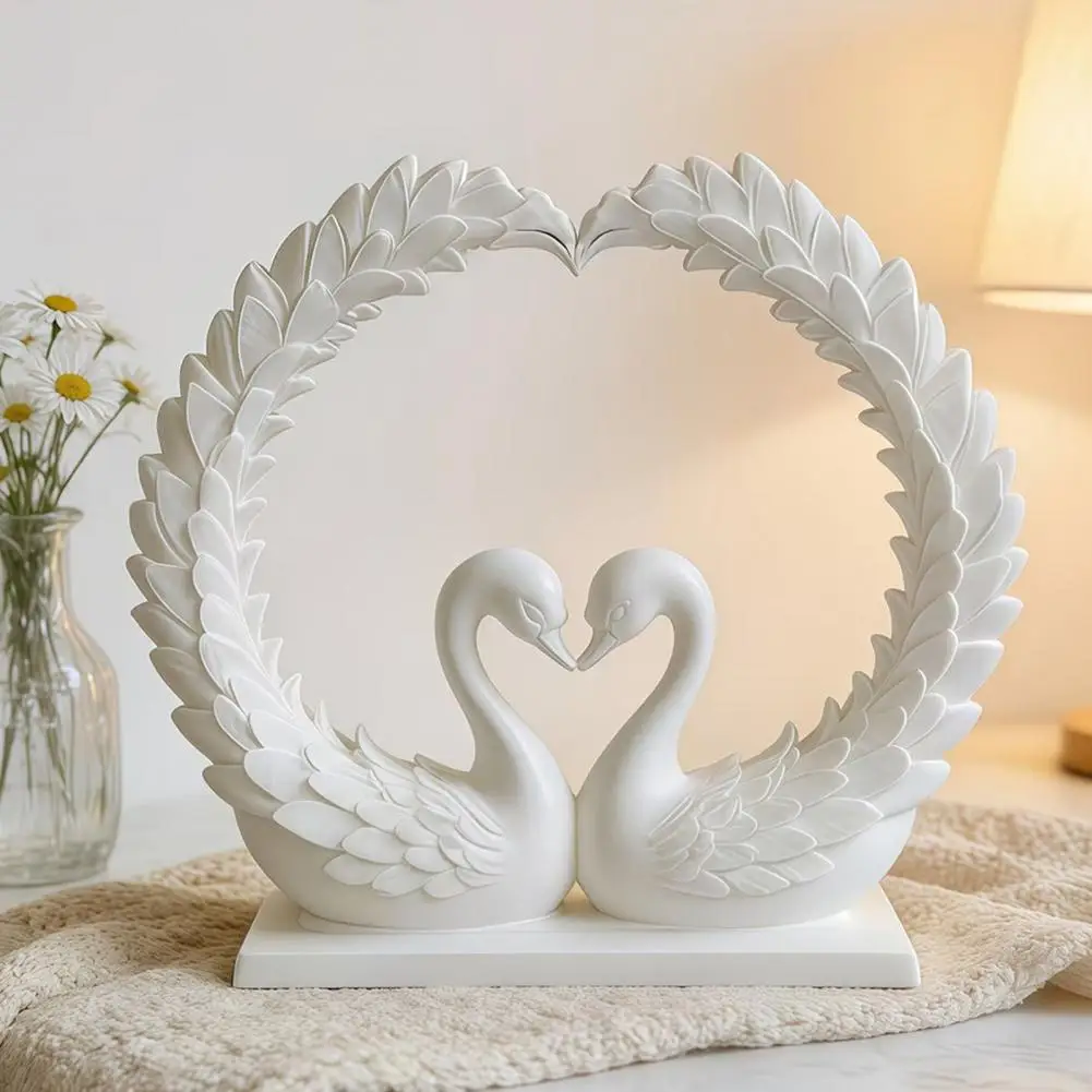 Swan Couple Home Decor 3d Printed Heart Shape Swan Couple Figurine Love Statue for Wedding Decor Modern Style Shelf for Room