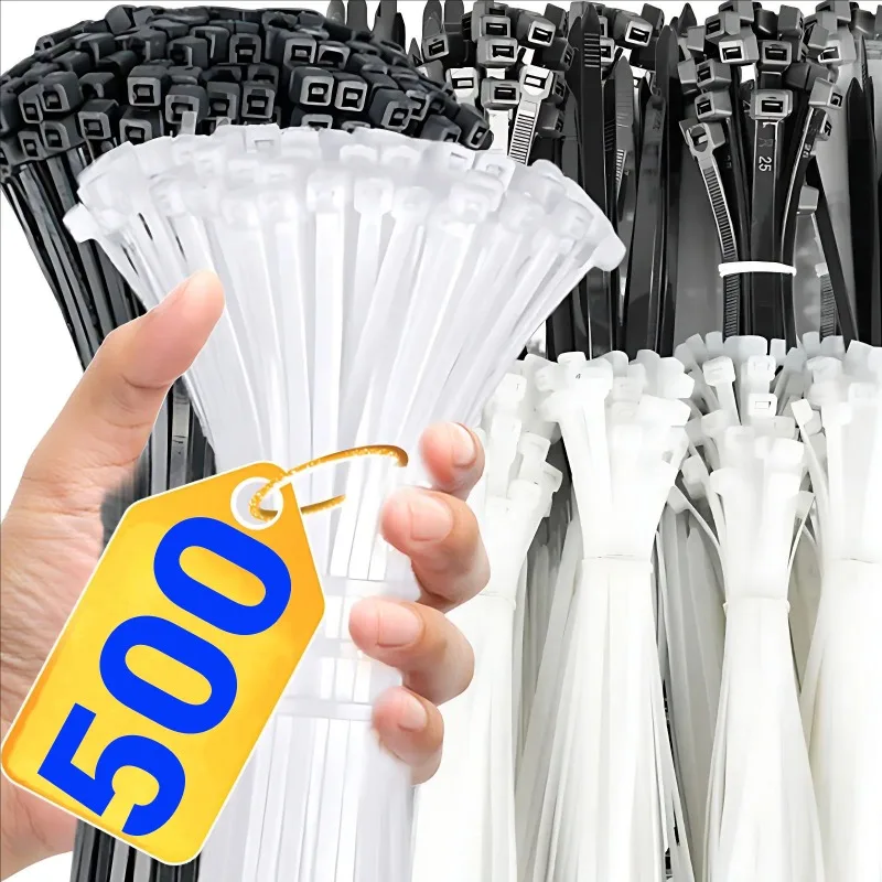 Plástico Nylon Abraçadeiras, Correias de cabo de travamento automático, Cabos ajustáveis Fixação Loop, Home Office Wire Zip Tie, Atacado, 500 Pcs, 100Pcs