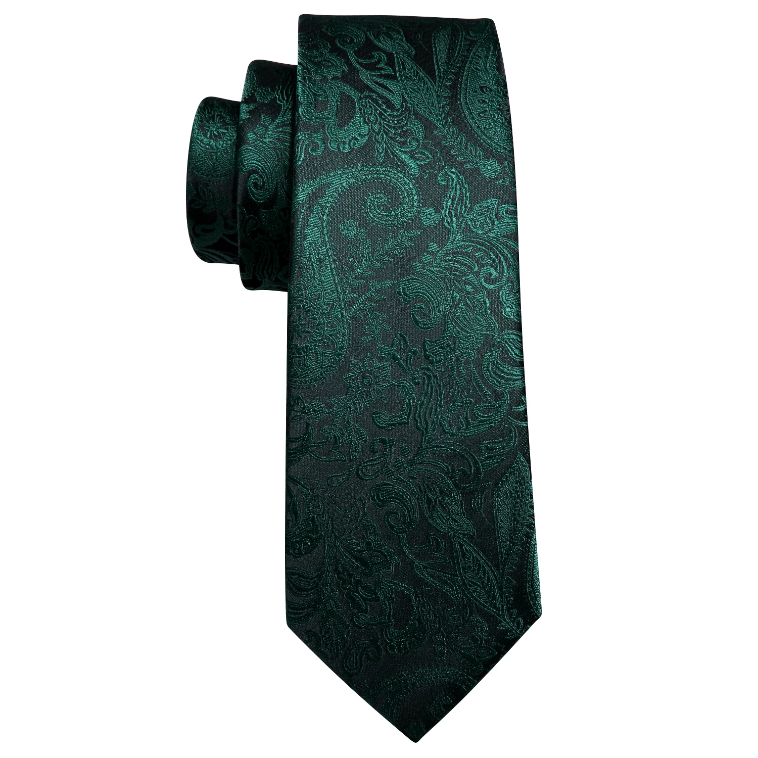 Barry.Wang Exquisite Silk Dark Green Flower Ties For Men Jacquard Neck-Tie Hanky Cufflinks Sets For Party Wedding Fashion N-6037